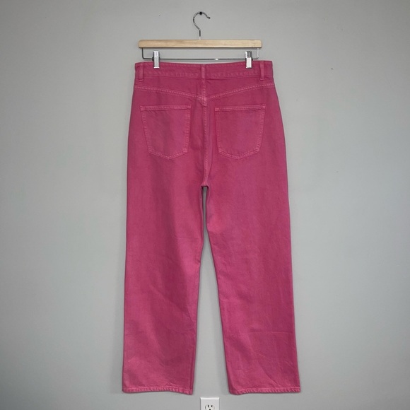 GREY LAB Jeans Women’s Size Large Pink Bright Denim Straight Wide Leg High Rise - Picture 9 of 14